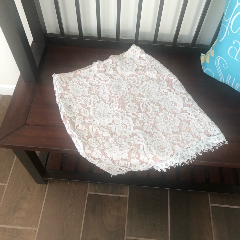 **Cute white lace and nude backing skirt